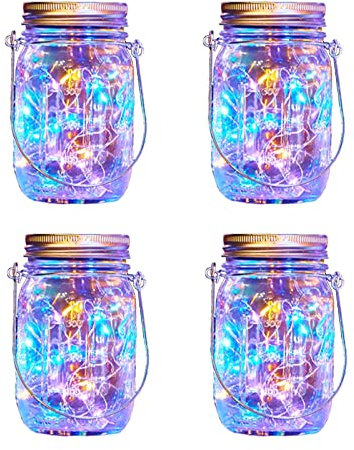 XVZ Solar Lights for Outdoor Hanging, 4 Pack Solar Mason Jar Lights Waterproof Lantern for Outdoor Table Patio Balcony Decoration (Multi-Colour)