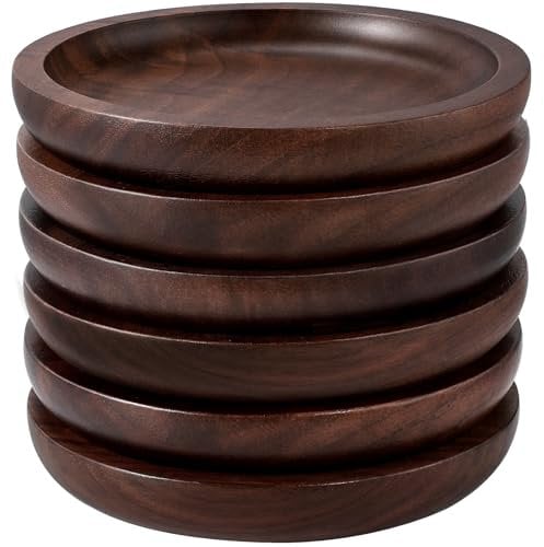 MAPRIAL Lot de 6 sous-verres en bois pour boissons, 100 % noyer naturel avec dos anti-rayures pour café, table de bar, cadeaux, décoration en bois de maison, toutes tasses