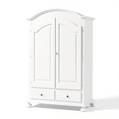 Mar.c.a. Design - Kleiderschrank mit 2 Türen und Hut, rund, 2 Schubladen aus Pappelholz, weiß, matt, für den Innenbereich, Kunst Povera Made in Italy - Maße 125 x 61 x 200 h