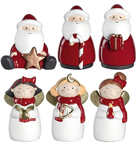 LEONARDO HOME Natale Weihnachtsfiguren 6er Set, Weihnachtsmänner Nikoläuse Engel Xmas, festliche Weihnachts- Deko, 6 Stück, weiß rot gold, 10 cm 034864