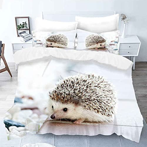 MUCXBE Bettbezug Set 3 Teilig 135x200cm Microfaser Bettwäsche-Set Mit Reißverschluss Tier-Igel-Print Atmungsaktive Bettbezug Inkl 2 Kopfkissenbezug Für Jugendliche Kinder Schlafzimmer
