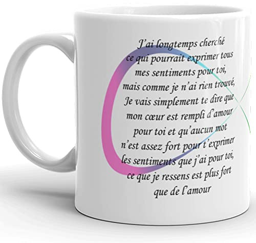 Kalféa - Taza de amor con texto Je t'aime à l'Infinit, con declaración de amor, taza de regalo, regalo original, mujer, hombre, prometido, cariño enamorado, fiesta de cumpleaños, Navidad, San