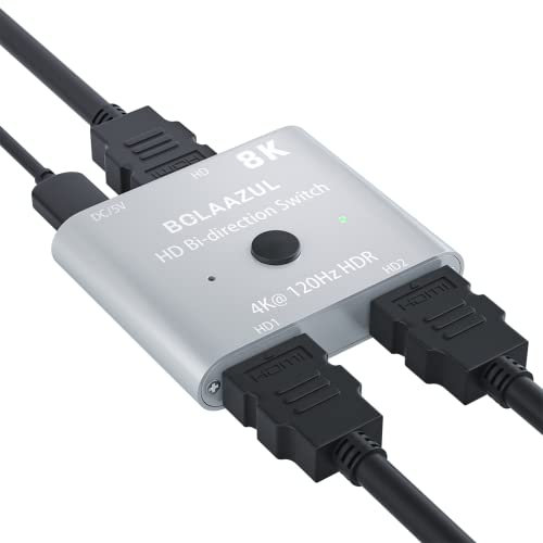 HDMI 2.1 Switch 4K@120Hz Bidirektional HDMI Switch Splitter 1 in 2 Out/2 in 1 Out Verteiler HDMI, BolAAzuL 8K@60Hz HDMI Umschalter für Monitor, HDTV, PS5, PS4, Xbox,TV Box