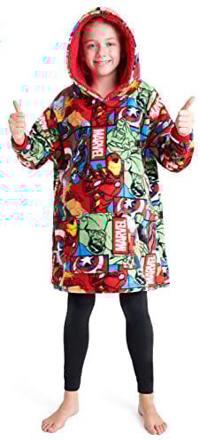 Marvel Oversize Hoodie Decke mit Ärmeln Pullover Jungen Warme Tragbare Kuscheldecke Kapuzenpullover Kinder und Teenager (Mehrfarbig Marvel)