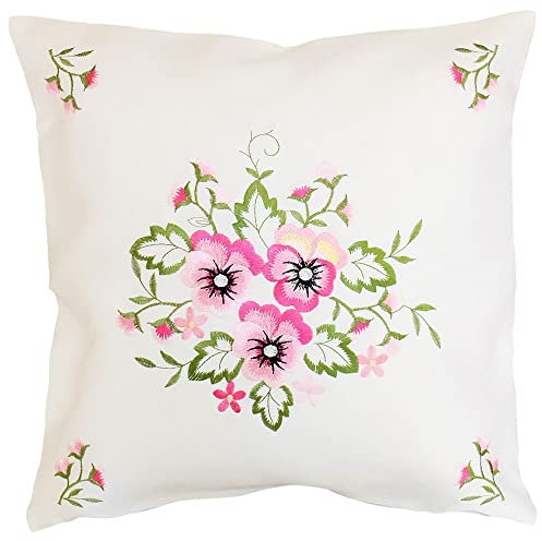 matches21 Kissenbezug Kissenhülle Heimtextilien Stiefmütterchen Blumen Frühling weiß Stickerei rosa 1 STK 40x40 cm Polyester