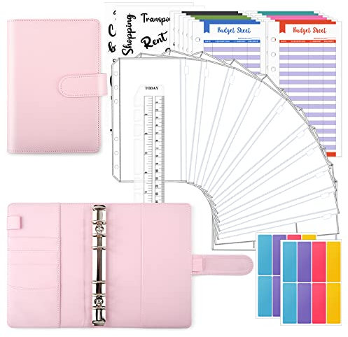 TOYESS 30Pcs Raccoglitore di Bilancio A6, Money Binder con 12 Buste Cerniera Trasparenti, 12 Fogli di Budget, Budget Binder per Piani Mensili di Denaro, Rosa