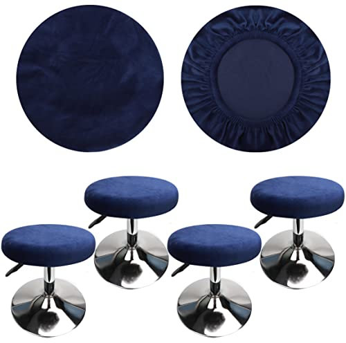HuaLiSiJi Barhocker Bezug Rund Luxuriöser Stoff, Durchmesser 30-40cm, Rund Dehnbar Knitterfrei Waschbar Staubdicht Hocker Bezug (4 PCS Navy blau)