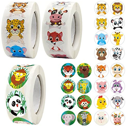 Sticker Tiere Kinder, 1500 Stück Niedliche Runde Tieraufkleber, Belohnungssticker Kinder Aufkleber Set mit 24 Tierdesigns sticker Lehrer Sticker Party Belohnungsaufkleber Tiere