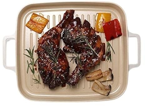 FIKA Kitchen Nonstick BBQ Grill Pan with Handle, Healthy Cooking Ceramic Coating Griddle Pan, Induction Compatible Barbeque Skillet, Dishwasher & Oven Safe, Made in Korea (11 X 9.8)