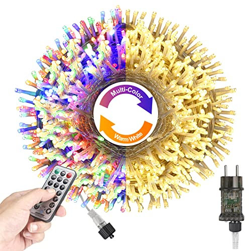 SHENKEY Luces de Navidad Cambio de Color 4 en 1, 200 LED/25m Luces de Hada con Cable Transparente, Control Remoto, Impermeables para Árboles de Navidad para Decoraciones Interiores/Exteriores
