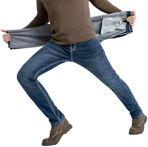 ziilay, Jeans termici slim fit da uomo, pantaloni da neve imbottiti, jeans invernali con fodera in pile, 31W x 30L