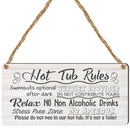 Hot Tub Rules Wooden Plaque 19cm - Humorous Garden Man Cave Decor, Birthday & Special Occasion Gift, Swimsuits Optional, Size 10cm x 19cm … (Design 1)