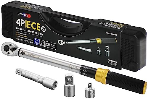UYECOVE Clé dynamométrique 3/8 Drive Click 20-120 NM, double direction réglable 3/8 pour moto, voiture avec barre d'extension, adaptateur 3/8 à 1/2 et 3/8 à 1/4