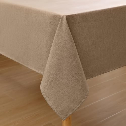 Homaxy Leinenoptik Tischdecke Abwaschbar Lotuseffekt Eckig 140 x 220 cm Tischtuch Leinendecke Wasserabweisend Tafeldecke Tischwäsche Fleckschutz, Hellbraun