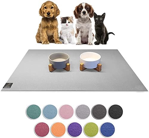SanoZoo® Napfunterlage - Öko-TEX - Made in Germany - rutschfeste Futtermatte für Hunde & Katzen Set 2X 30x40cm Hellgrau, wasserfest