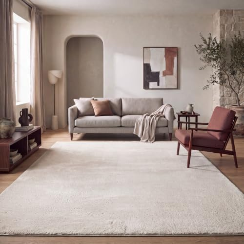 Paco Home Teppich Wohnzimmer Schlafzimmer Kurzflor Waschbar Einfarbiges Muster Flauschig Weich rutschfest Moderne Deko, Grösse:240x340 cm, Farbe:Creme