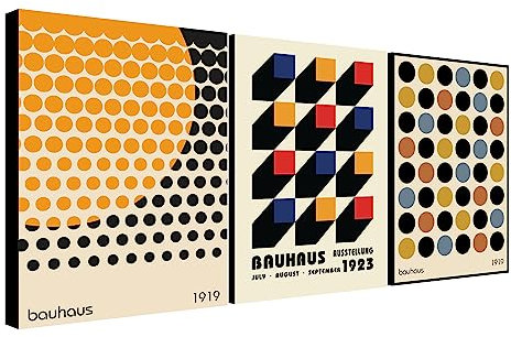 Bauhaus Wandkunst Bauhaus Druck Ausstellungsplakat Set mit 3 Drucken eingewickeltes, gerahmtes Leinwandbild verschiedene Größen (A1 81 cm x 61 cm)
