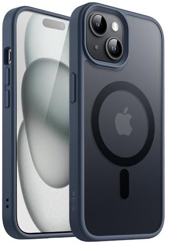 JETech Magnetic Case for iPhone 15 6.1-Inch Compatible with MagSafe, Translucent Matte Back Slim Shockproof Phone Cover (Storm Blue)