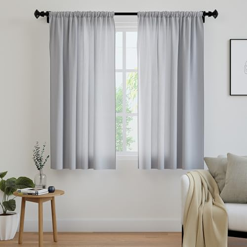 Encasa XO Polyester Feste Vorhänge mit Bindung, 140x137 cm Window Panel -Set von 2 - Grau, Stangentasche, Lichtfilterung, Vorhänge für Tür, Schlafzimmer, Wohnzimmer