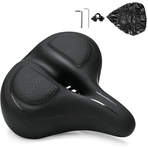 ENJOHOS Fahrradsattel,Fahrradsattel Herren Damen bequem,Fahrrad Sattel mit Wasserdichten fahrradsitz Überzug Fahrradsättel Größere Abmessungen für MTB,Trekkingrad,E-Bike,Cityrad, Heimtrainer (Schwarz)