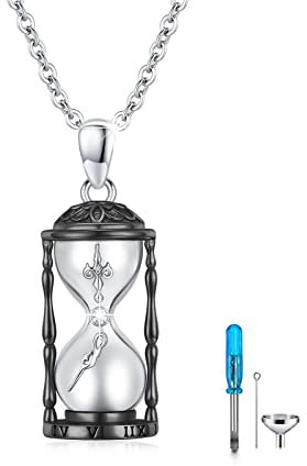 REDSUN Urn Necklace for Ashes 925 Sterling Silver Hourglass Pendant Necklace Hourglass Memorial Pendant with Glass with Zirconia Urn Necklaces Memorial Keepsake Time Hourglass (Schwarz)