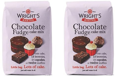 Wright's | Baking Chocolate Fudge Cake Mix 2X500G (1Kg) | A rich Chocolate Fudge cake mix with a melting chocolate crumb | Use to bake light & moist cakes, brownies, muffins or cupcakes