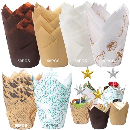 SAMISO 300 Piezas Moldes para Magdalenas, 6 Estilos, Papel de Horneado para Muffins, Cupcakes, Pastelería, Cumpleaños, Bodas, Fiesta