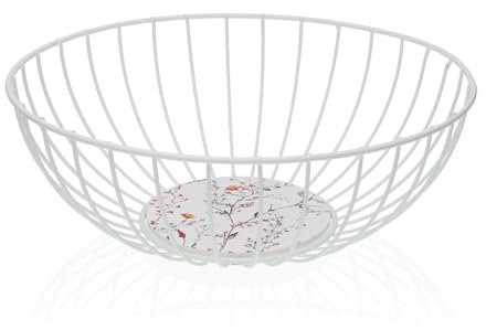 Versa Frutero Balbec Blanco Metal Acero Madera MDF 28 x 10 x 28 cm