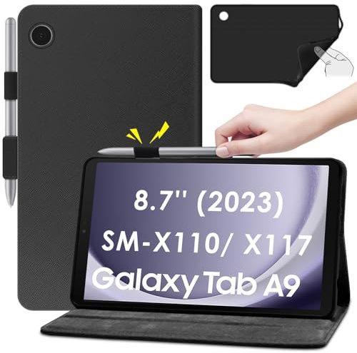 KATUMO Hülle für Samsung Galaxy Tab A9 2023 8,7 Zoll SM-X110/X115/X117 mit S Pen Halter,Ultra Dünn Premium PU Leder Stand Folio Cover Case mit Auto Slim PU Leder Schutzhülle