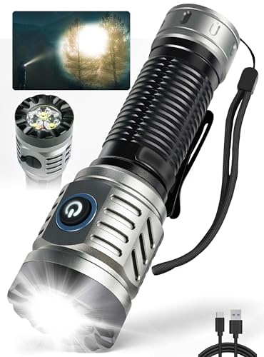 Molrebe Rechargeable Flashlight - 1500 High Lumens, Powerful LED Flashlight with 4 Lighting Modes, Strobe, Handheld Tactical Flashlight with Clip for Emergencies, Camping, Hiking
