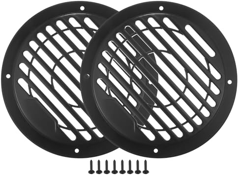 A ABSOPRO Rejillas De Altavoz Negras 4.5 Pulgadas 2 Pcs Para Coche ABS | Diámetro Interno 116mm, Externo 141mm, Distancia Tornillos 128mm, 8 Tornillos Incluidos, Para Teatro, Marino, DIY