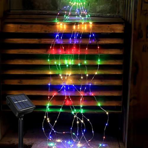 Solar Lichterkette Aussen, Weihnachten Lichterkette 2M 10 Strangs 200 LEDs Wasserfall Lichterbündel 8 Modi Wasserdichte Solar Wasserfall Lichterkette für Weihnachten Garten Gießkanne Balkon Deko