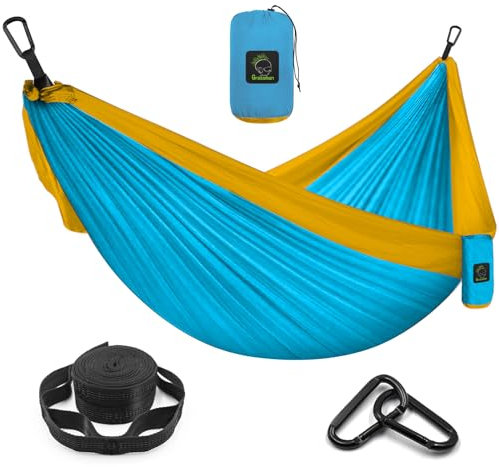 Grassman Camping Hängematte Doppel- und Einzelhängematte mit Baumgurten, leichtes Nylon Fallschirmhängematte Camping Zubehör Ausrüstung für Indoor Outdoor Rucksackreisen, Reisen, Double