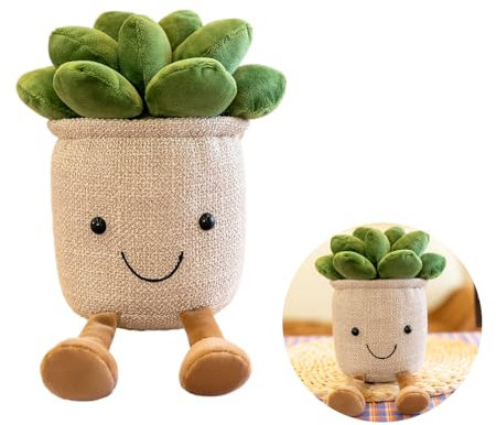 Cretvestsar Succulents Plush Toy Cute Soft Plants Stuffies Toys Smiling Face Room Decoration Toy Potted Plants Fluffy Doll Cute Cartoon Plush Pillow for Sofa Bedroom Party Favor Gifts (Khaki)
