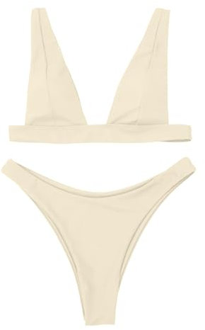 Einfarbiger Triangel-Bikini für Damen, Tankini, Badeanzug, Mädchen, Baumwolle, Unterwäsche, Größe 36, beige, M