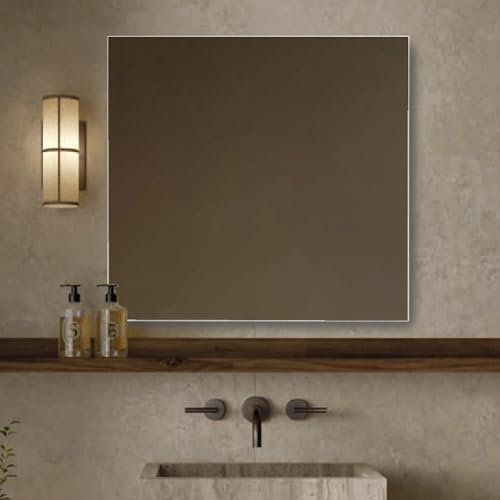 baanio - Espejo Baño Cuadrado 80x80 cm Pure | Espejos de Baño con Antivaho | Vidrio Resistente 4 mm, Plata Ecológica sin Cobre, Fácil Instalación | Diseño Moderno