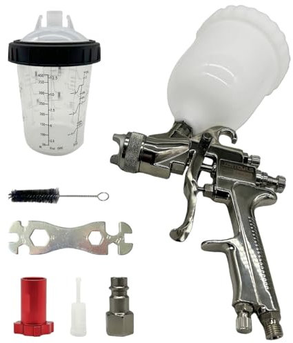LVLP - Pistola de pulverización de aire, boquilla de 1,3 mm con alimentación por gravedad, taza de pintura de 600 CC y taza sin limpieza de 400 CC, pistola pulverizadora de pintura para paredes