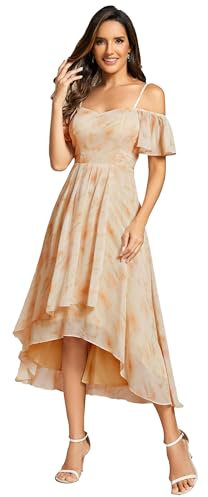 Ever-Pretty Robe d'Invité de Mariée Au Genou Manches Courtes High Low Bretelles Chic Rose Dorée 48