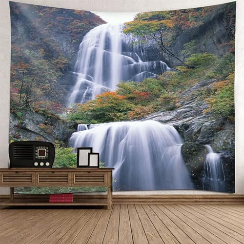 AMDXD Tapisserie 150x130cm, Natur Landschaft Wandteppich Berg Wasserfall Design Muster Wandteppiche Grau Weiß in Polyester, Accessoires für Wohnzimmer, Wohndekor