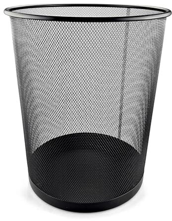 Netuno 1 Stück Papierkorb Metallnetz Schwarz 29,5 x 35 cm 18 L Netz-Mülleimer Büro-Eimer groß rund Müll Behälter Mülltonne Abfall Korb Abfallbehälter Abfalleimer Papiereimer Draht große Kapazität