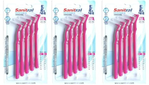 Sanitral Scovolini interdentali angolari (0,4 mm, misura 0), spazzolino angolato per la pulizia dei denti, ottimo accesso tra i denti, rosa (3 x 5 pezzi) 15 pezzi