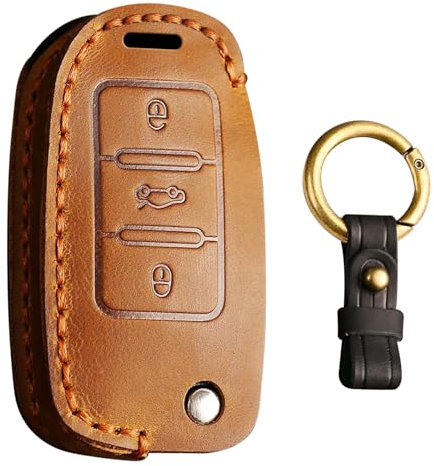 KUNIO Coque de clé en cuir compatible avec VW Golf Polo Passat Tiguan Convient pour Skoda Fabia Octavia Seat Leon Altea Protection Étui porte-clés 3 boutons, marron, 3 Tasten, marron ,, 3 Tasten