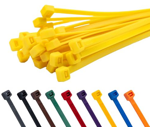 TCTS Yellow Cable Ties, 200mm x 4.8mm (Pack of 100) Premium Nylon Zip Ties, Multi-Purpose Plastic Tie Wraps, Secure Self-Locking Mechanism, for Home, Garden, Office and DIY