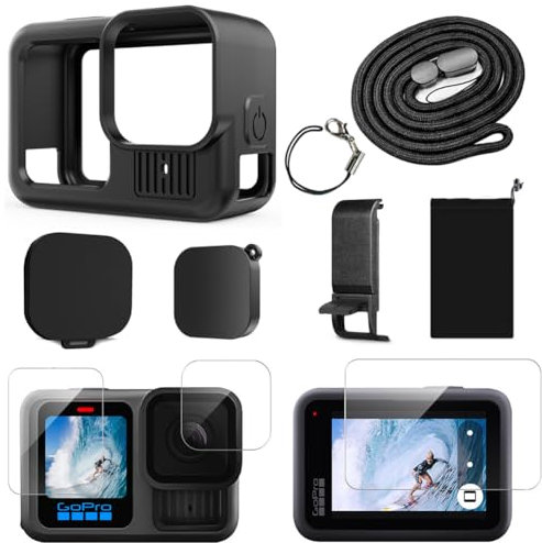 YHTSPORT Silicone Sleeve Case for GoPro Hero 13 Black, Accessories Kit for GoPro, Screen Protector + Battery Side Cover + Lens Cap + Lanyard for Hero Accessories Kit