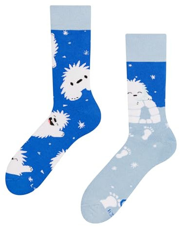 Dedoles Socken Unisex Damen Herren & Kinder Baumwolle viele lustige Designs 1 Paar Geschenk links rechts verschieden, Farbe: Blau, Motiv: Kleiner Yeti (Wärmesocken), Gr. 39-42