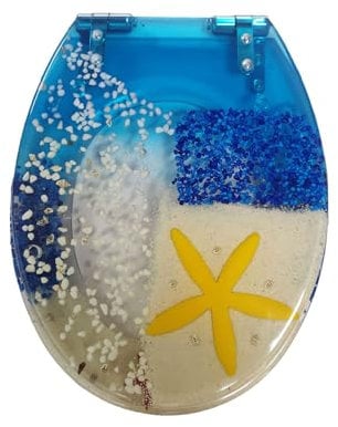 Sparkly Glitter Blue Resin Toilet Seat with Soft Close Quick Release Hinge Top Fix & Blind Hole Fix Options Standard Fit for Stylish Bathroom Decor