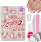 False Nails Kit, 240Pcs Gradient Pink Press On Nails with Glue, Acrylic Square Ombre Fake Nails 12 Sizes Stick On Nail Gift for Girls (03-Short Square-Glitter Cat Eye, 240pcs)