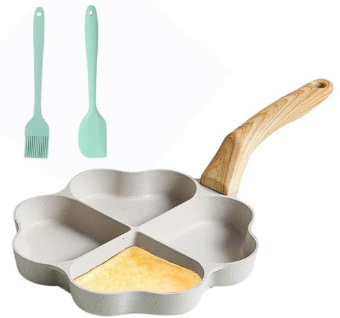 Gohytal Poêle à œufs en forme de cœur à 4 trous - Anti-adhésive - Poêle à pancake à induction - Avec spatule en silicone et brosse - Pour le petit-déjeuner, les pancakes, les omelettes, les saucisses,
