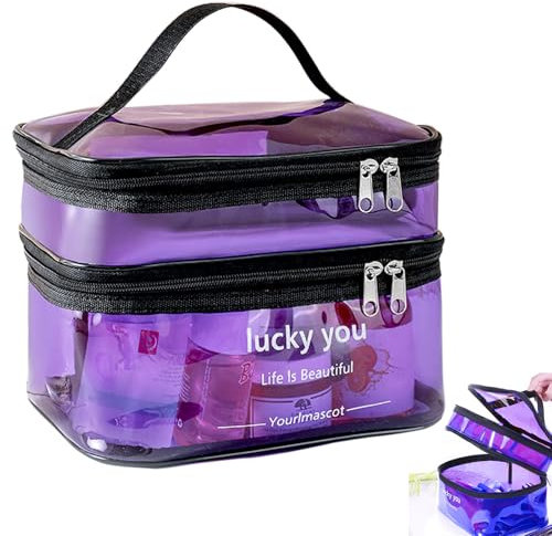 Beauty case trasparente, con chiusura a strappo, in PVC, impermeabile, con maniglia, per donne e uomini, colore: viola, Lilla, Stile moderno