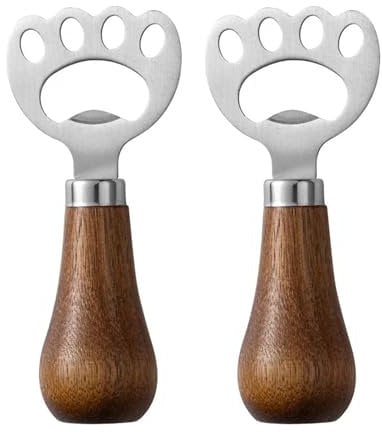 2 Pcs Bottle Opener, Wooden Handle Bottle Opener, Stainless Steel Beer Opener, Beer Openers, Wooden Bottle Openers, for Party, Festivals, Gatherings, Kitchen Bar Restaurant (Silver, Cat paw Shape).